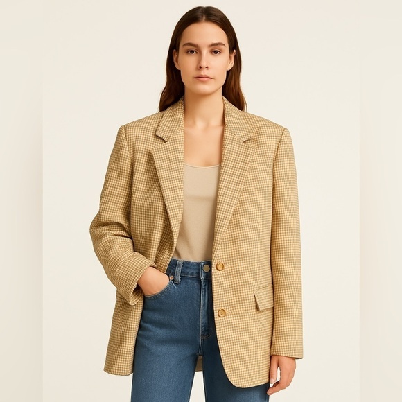 Wilfred Jackets & Blazers - Aritzia Wilfred Sophia Houndstooth Oversized Blazer in beige - size small